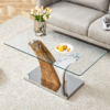 Rectangular Coffee Table.Tempered glass countertop, and artistic MDF legs,perfect for hosting dinners, conferences, home, and office decorations.White and wood,Dining table,Tea Table.Coffee Table.