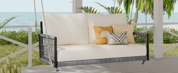 TREXM 1-Piece Woven Rope Outdoor Swing Sofa with Soft Cushions Seating 2 for Patio, Courtyard and Balcony (Beige)