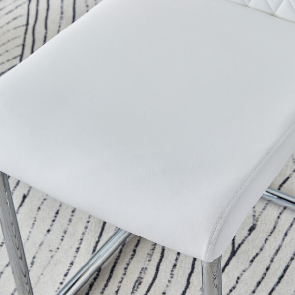 f06c172eb87041d882aa37f016dbf419_22b6ea2a4c367fa1194e838164ad8d09 Table and chair set.Modern Luxurious white Marble-Patterned Tempered Glass Dining Table with 6 Chairs.Single fork silver metal table legs.White high-quality PU dining chairs with silver metal legs.