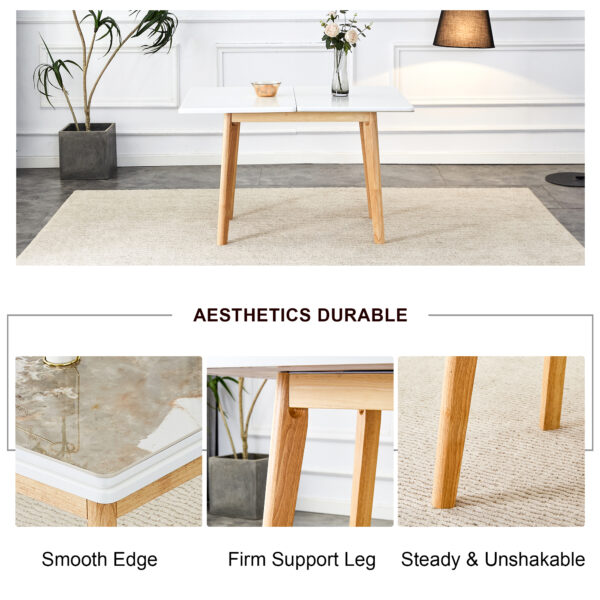 f071aa2759f7435caad17d15473e2c09_20240206_8109906eedc4a1d0b95c236a399fd2ab Imitation marble white sintered stone tabletop with rubber wooden legs, foldable computer desk, foldable office desk, suitable for restaurants, living rooms, terraces, kitchens