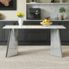 63"x31.5x30" Luxurious Cold Jade Sintered Stone Dining Table with Silver Stainless Steel Butterfly Legs.The tabletop is designed to be scratch and heat resistant.Sintered Stone Tabletop.