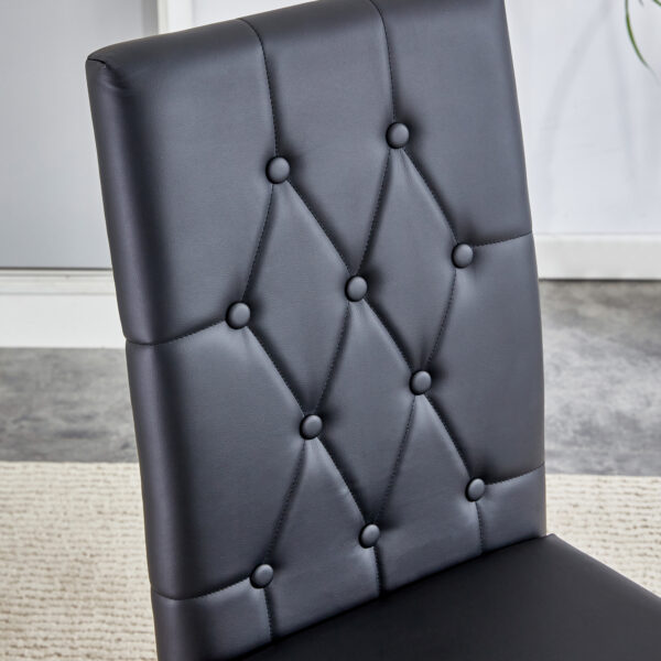 f0ca22a5ea354abd8a812597e35fe2ac_20240318_be6386243b5dcb94bd46e98794340793 4 piece set of black armless dining chairs brings a touch of elegance and mystery to the dining area with its deep black tone,The grid and buckle design of the back add a vintage yet fashionable touch