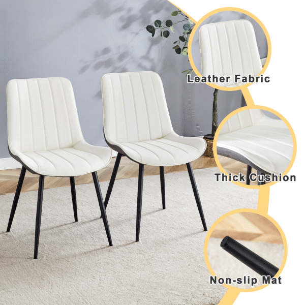 f0d659d2187247c88c697fcae54a3ad2_c9bb996357e8367d71d2ad227d6219d0 Extended Seat Cushion PU Dining Chair Set - Four Pieces.Smooth line design.Can integrate well into various modern home decoration styles.White and Dark Gray Splicing Colors.
