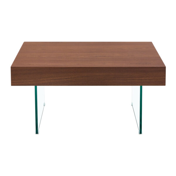 f0fb4235e7e2403bbd2fff976ecf20c9_c9a9517c14a56a0748194759977d096a Walnut Colored Square MDF Coffee Table - 31.5"x31.5" with Tempered Glass Legs.Density Board Sticker,Reinforced Glass Legs.Walnut Colored Texture Sticker.