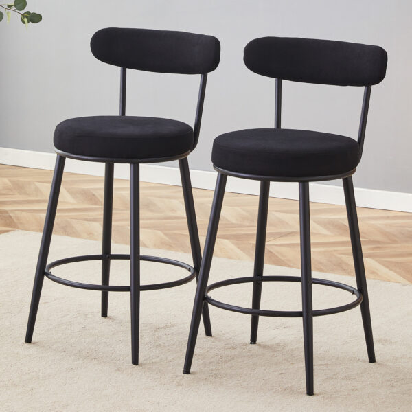 f1048257d95f402a8eee9eb9be0a64b4_fa456449dc803c3275e42f4dbe044fb9 Fashionable and Comfortable - Two Sets of Ergonomic High Legged Bar Chairs, With Black Breathable Fabric Cushions And a Total Height of 35.5 Inches.Pack two in one box.