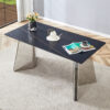 63"x31.5x30" Black Marble-Patterned Slab Dining Table with Stainless Steel Butterfly Legs.The tabletop is designed to be scratch and heat resistant.Slabs Tabletop,Stainless Steels Legs.