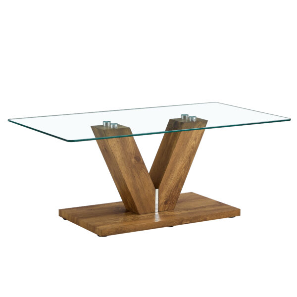 f12f4161d3264ebdafe803e2ca82ab5a_20240321_d8ca86ff150dd9f84476ea447dbf262b A modern minimalist style coffee table. Transparent tempered glass tabletop with wooden MDF columns. Suitable for living room and dining room. CT-V