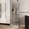 The 4st generation of floor mounted full length mirrors. Aluminum alloy metal frame arched wall mirror, bathroom makeup mirror, bedroom porch, clothing store, wall mounted.Black 59.8 "*16.5"W115112560