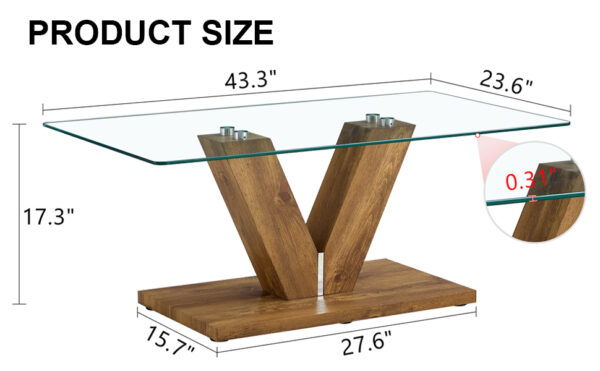 f1527c53b74542549db3d0b70813151d_20240321_3f729f9f41698e094df844be1e82aca5 A modern minimalist style coffee table. Transparent tempered glass tabletop with wooden MDF columns. Suitable for living room and dining room. CT-V
