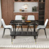 Table and chair set.Modern Black Marble Pattern MDF Dining Table Set - 55"x31.4" with 4 Extended Seat Cushion PU Dining Chairs and 1 Bench,A Choice of Subtle Luxury for Modern Homes.