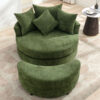Orisfur. 360° Swivel Accent Barrel Chair with Storage Ottoman & 4 Pillows, Modern Chenille Leisure Chair Round Accent for Living Room, Green
