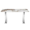 Table and chair set.63*31.4 Inch Pandora Patterned Sintered Stone Dining Table Set - 6 White Chairs With Silver Metal Legs.Modern Light Luxury.Perfect For Dinner Room,Meeting Room,Kitchen,etc.