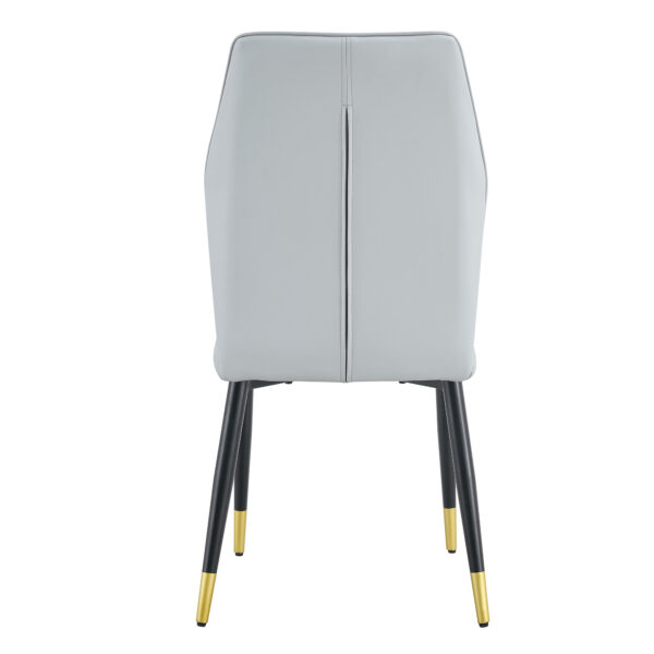 f1a96e7294e042d4b766958b9a4ff06c_b68a6afa1e93763169b5d951af85c790 4 light gray modern dining chairs with stylish PU patterned backrest and black metal legs for a comfortable home experience in the kitchen, bedroom and office.
