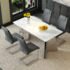 Table and chair set.63*31.4 Inch Luxurious Cold Jade Sintered Stone Dining Table Set- 4 Dark Gray High-quality PU Chairs With Arched Silver Metal Legs.Perfect For Dinner Room,Meeting Room,Kitchen,etc.
