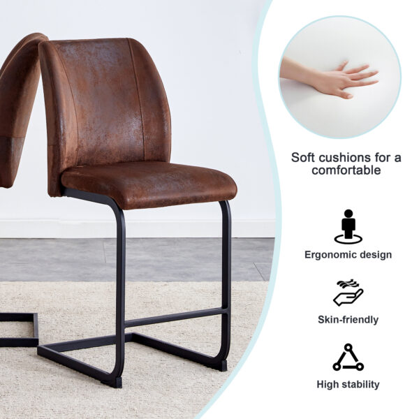 A set of two brown chairs, including suede cushions and black metal legs. Small size, suitable for select groups, suitable for dining room, kitchen, terrace and guest office chairs (set of 2)
