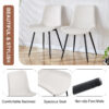 White artificial leather backrest cushion dining chair, black metal legs, curved widened cushion design for more comfort, suitable for restaurants, kitchens, bedrooms, offices.(6 chairs) 0502