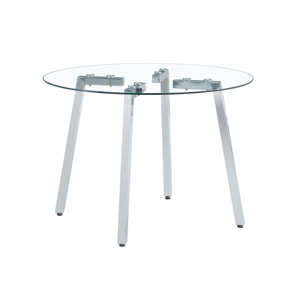 f1d4947bfa73455dbff1194b5b610017_20240306_70641cfc88bb51705bb6597bd7850cb9 Modern minimalist style circular transparent tempered glass table, tempered glass tabletop, silver metal table legs, suitable for kitchen, dining room, and living room, 40 "* 40" * 29.5 "W1151S01226