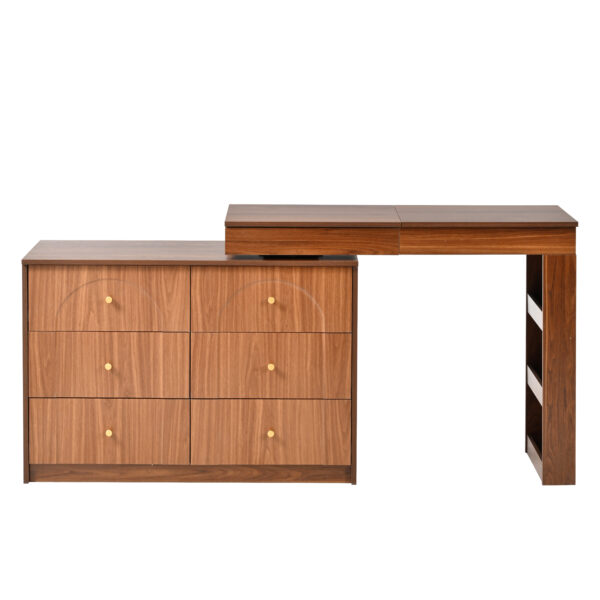 Vanity Desk with Mirror and Lights, Makeup Vanity Table with Flip-Top Tabletop and Storage 7 Drawers, 9 Compartments, 3 Shelves, 3 Color Modes Adjustable Makeup Table for Bedroom, Walnut