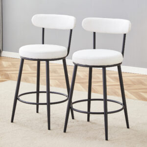 Fashionable and Comfortable - Two Sets of Ergonomic High Legged Bar Chairs,With White Fabric Cushions And a Total Height Of 35.5 Inches.Black And White Classic Color Scheme, Fashionable And Versatile.