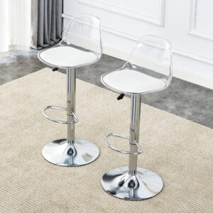 Modern minimalist bar chairs and bar stools. Can rotate 360 ° and adjust lifting. PET backrest and PU seats. Set of 2. Suitable for bars, restaurants, and front desk cashiers. W1151P172644
