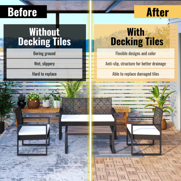 30 PCS Interlocking Deck Tiles Checker Pattern, 12" x 12" Square Yellow Acacia Hardwood Outdoor Flooring for Patio, Bancony, Pool Side,...