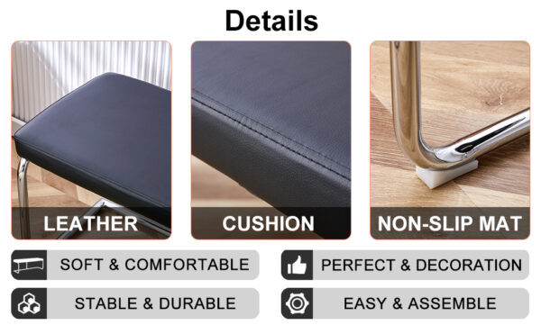 Black shoe changing bench silver metal legs,  sofa bench dining chair, suitable for bedroom fitting room, storage room, dining room, and living room. ST-005