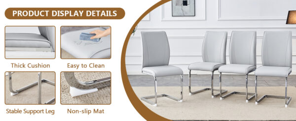 f2978deb957a480c9e9ea0f58f736be0_ceae03f8e98c65cdf1384c7e476e580e Table and chair set.63"*35.4" White Imitation Marble Pattern MDF Dining Table Set - 6 Soft and Comfortable Light Gray PU Chair With Arched Metal Silver Leg.Create Your Exclusive Low-Key Luxury Space.