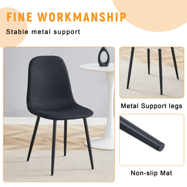 f29e4418e01c4b4d872b2b83f93432df_2b24d97088dce9febfdd1b30d73fdea6 Luxury Simple Chair - Set of 4 BLACK Linen-Cotton Material High Resilience Dining Chair with Metal Black Leg.Integral metal leg architecture,Suitable for various interior decoration styles.