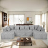 Modular U-Shaped Sectional Sofa,130-inch 4-Seater Chaise Lounge with Reversible Design, Striped Corduroy Fabric in Gray – Customizable Living Room or Bedroom Couch, Freely Configurable Layout.