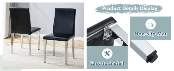 f2af72d8ac9f4bd2a639668857319fb2_753c4c4895760164b743a8a6f5d9d551 Four Black PU dining chairs,Silver Metal Legs.Simple and versatile, comfortable and accompanied. Exquisite and versatile dining chairs unlock a comfortable new experience.(Set of 4)