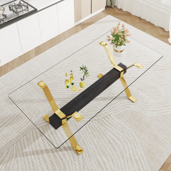 f2dbbe4122d9443a8f1d8b2e817a08fe_485fb8bc187c53c1daba00237f89fd1c Dining table. Modern tempered glass dining table. Large modern office desk with gold metal legs and MDF crossbars, suitable for home and office use. Kitchen .71 ''x35.4''x30 '' 1105