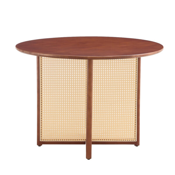 Chinese countryside retro solid wood round table, simple modern imitation rattan table, wooden table, desk. Suitable for dining room, living room, office
