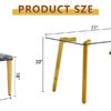 Table and chair set.71 * 35.4 inch rectangular dining table.Tempered Glass Tabletop,Golden 7-shaped Metal Table Legs.Paried With 6 Black PU dining chairs, Golden Metal Legs.Simple and versatile.