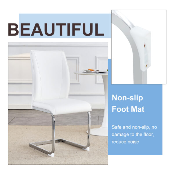 f31bf19ea45446acafe919ec50210a3c_3bd914c182df880d48081483f652a9d6 Luxury Simple Arch Chair - Set of 4 White PU Material High Resilience Dining Chair with Arched Metal Silver Leg.