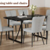 Table and chair set.Modern Black Marble Pattern MDF Dining Set - 55"x31.4"with 6 Light Gray PU chairs with a vertical stripe design on the backrest.Suitable for kitchen,Dining room,etc