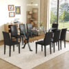 Table and chair set.79"x31.5" Inch Tempered Glass Tabletop With X-shaped Black Metal Table Legs,Wood Grain Textured MDF Crossbeam.Paired With 8 Black PU Dining Chairs, Simple And Versatile.