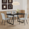 Table and chair set.Modern Black Marble Pattern MDF Dining Set - 55"x31.4"with 4 Light Gray PU chairs with a vertical stripe design on the backrest.Suitable for kitchen,Dining room,etc
