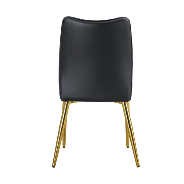 f377ca9a649941bc9b6badacd5120e7e_20240205_80c1598384f31362f6dd04318840b86f Four black dining chairs. A medieval modern chair made of PU material with soft cushions, equipped with golden metal legs. Suitable for restaurants and living rooms