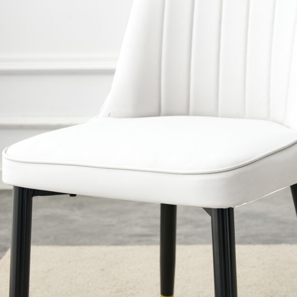 f39274d000c545ed926a4e5fafba1b88_20240306_d725fadd3e2c3f9777ab045699718e1d A large modern minimalist rectangular dining table suitable for 6-8 people, A set of 6-piece PU leather backrest and black metal legs modern dining chairs. F-OC C-007