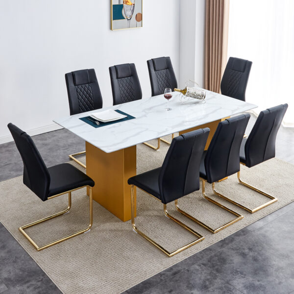f3b3ab1a610c495bb8d961e514dc95a1_54dee016e2a4f063e0412f07bee2082e Large modern rectangular table with 0.4 inch patterned tabletop and large MDF table legs, suitable for kitchen, dining room, and living room 71 "* 35.4" * 30 " 1546