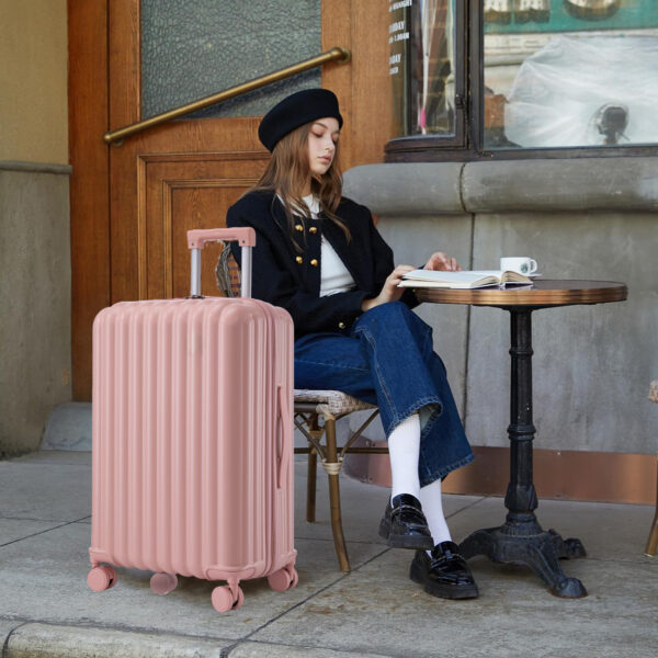 20"/24"/28" 3 pcs/set in ABS Spinner Wheel Luggage, Carry on Suitcase, with Cup Holder & USB Port & Phone Holder (Pink)