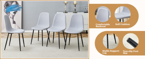 Table and chair set.Black Marble Pattern MDF Dining Table Set - 63"x35.4" with 4 Light Gray Linen Fabric Chairs.Integrated Seat and Backrest,Linen-Cotton Material.Suitable for kitchen,Dining room,etc.