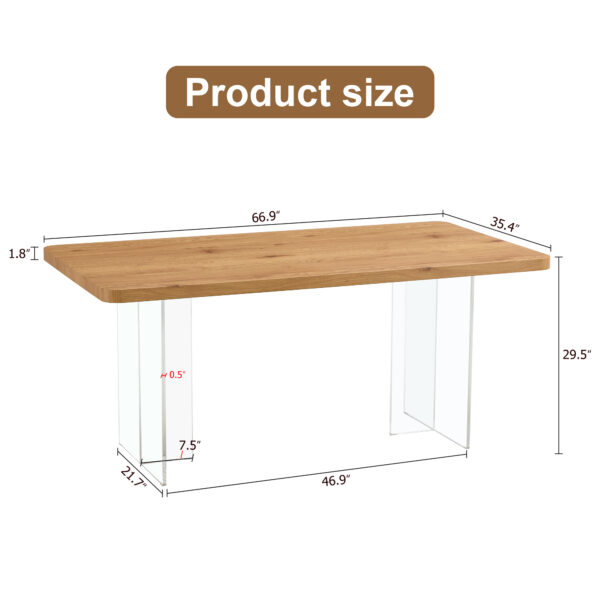 A modern minimalist wooden table with acrylic legs and rectangular tables. Computer desk. Dining table. Suitable for restaurants, living rooms, and kitchens. F-1298