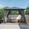 TREXM 10'x10' Hardtop Outdoor Gazebo with Polycarbonate Roof, Patio Gazebo with Aluminum Frame, Mosquito Netting and Privacy Screens for Shade and Rain, Backyard Tent for Backyard, Garden, Lawn (Grey)