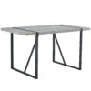 Table and chair set. Modern minimalist grey marble textured MDF dining table with metal frame.Paired with 6 brown technology fabric chairs with Featuring arched black legs.