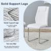 Table and chair set.Modern Luxurious Transparent Tempered Glass Dining Table Set with 6 Chairs.Single fork silver metal table legs.White high-quality PU dining chairs with silver metal legs.