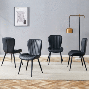 The Black Minimalist Ergonomic Dining Chair Comes In A Pack of 4, With A Comfortable Design Of Extended And Curved Seat Cushions, Unlocking A Comfortable And Minimalist New Sitting Posture.