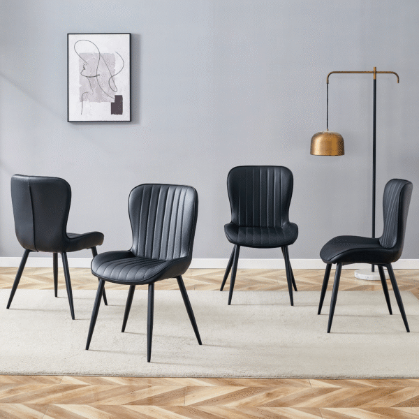 f434d6495f0b4119a0373489acafe4f2_fc072ffd4e3349abc71614b71558a374 The Black Minimalist Ergonomic Dining Chair Comes In A Pack of 4, With A Comfortable Design Of Extended And Curved Seat Cushions, Unlocking A Comfortable And Minimalist New Sitting Posture.