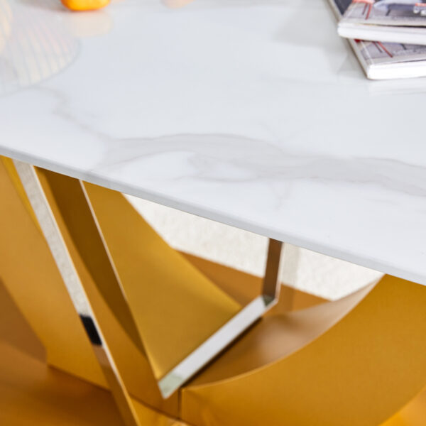 f44fd4917df34cf1936fb058567f587d_a5867a5e5fc59aef54595cefd3c96c6c Coffee table.Modern minimalist Tempered glass with sticker desktop ,golden MDF legs and stainless steel decorative columns. Lightweight and easy to move. CT-907