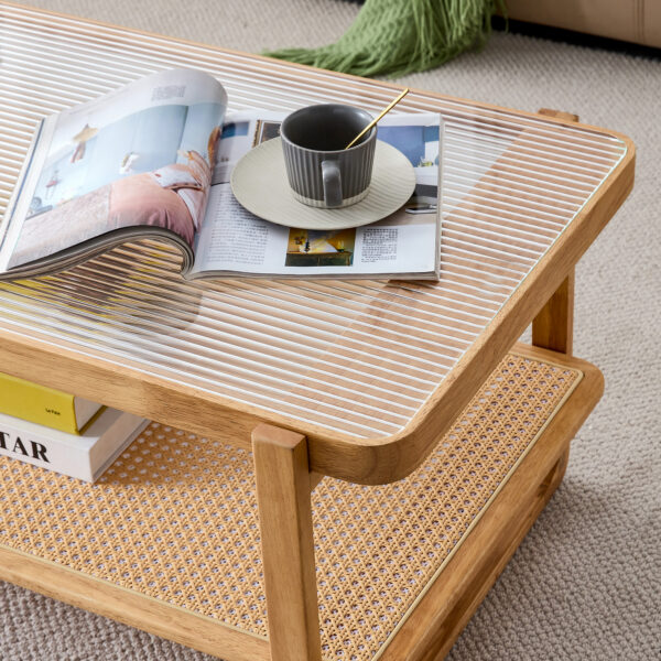 f47fd559e704464aa3af12a8866ea360_20231214_2e71e108feb4da3793c7ba79a6a36046 Modern simple rectangle double-layer solid wood Glass desktop tea table rattan woven Chinese side table small rectangle table suitable for living room, dining room and bedroom
